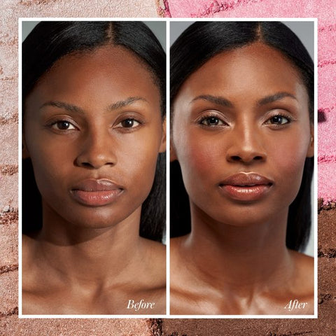 Before and after applying RMS Beauty ReDimension Daily Glow Palette, look 2