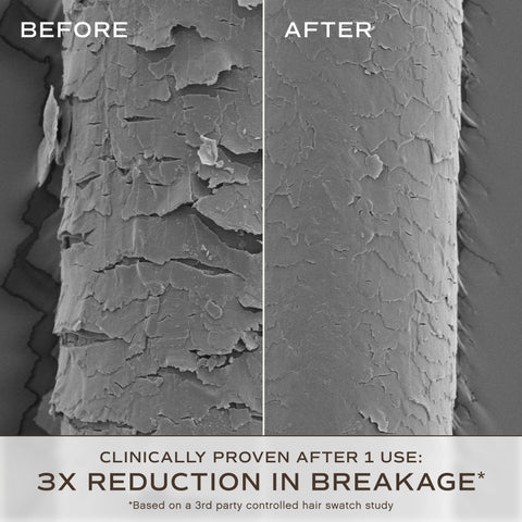 Innersense Overnight Repair Serum before and after microscope image showing 3x reduction in breakage