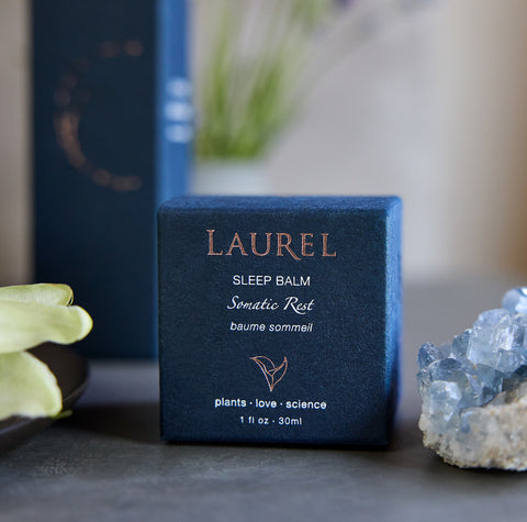 Laurel Sleep Balm jar with its box