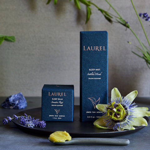 Laurel Sleep Balm and Sleep Mist with boxes