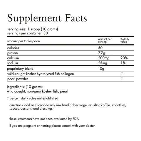 Agent Nateur holi(mane) Hair, Skin & Nails Daily Supplement supplement facts: marine collagen and pearl powder