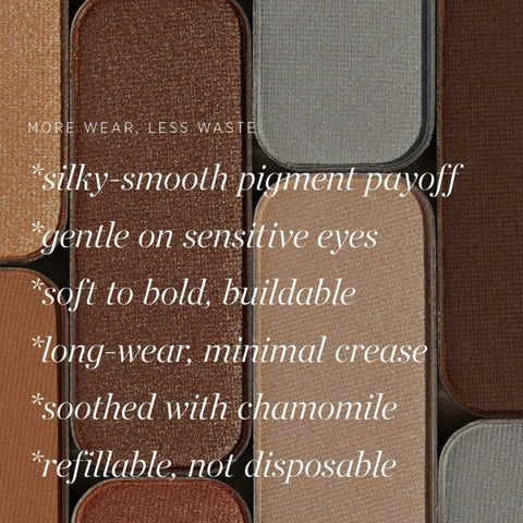 Ere Perez Chamomile Eye Palette benefits: silky-smooth pigment, gentle on sensitive eyes, refillable
