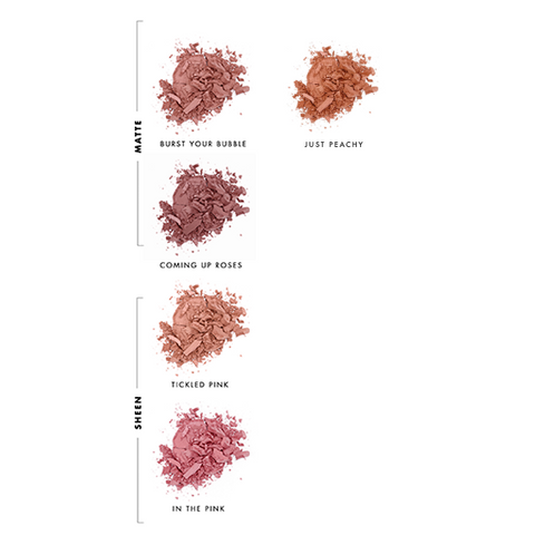 Lily Lolo Pressed Blush swatches in Burst Your Bubble, Coming Up Roses, Tickled Pink, In the Pink and Just Peachy