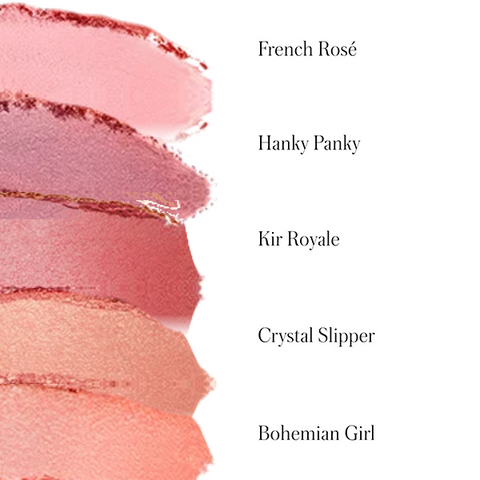 RMS Beauty ReDimension Hydra Powder Blush swatches: French Rosé, Hanky Panky, Kir Royale, Crystal Slipper, Bohemian Girl